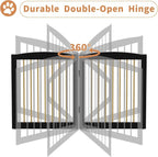 PUPETPO Freestanding Pet Gate for Dogs, Foldable Wooden Dog Gate for House, Indoor Dog Gate for Doorways, Stairs, Step Over Pet Puppy Safety Fence, Support Feet Included,24" Height 3 Panels,Black&Gold