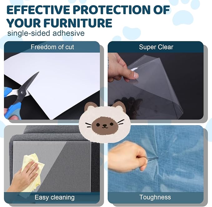 Transparent Cat Scratch Furniture Protectors 12x196.8in Scratch Guards | transparent guards, heavy-duty anti-scratch, safe for leather, fabric, wood, peel-and-stick, residue-free removal