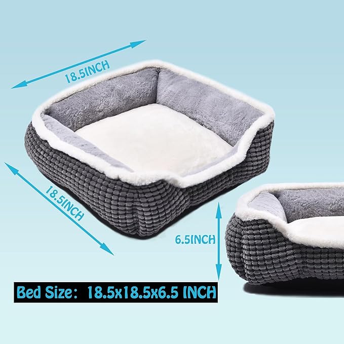 Luxury Square Grey Animal Bed - Super Soft, Washable, Anti-Slip & Water-Resistant, Suitable for Medium Size Dogs & Indoor Cats
