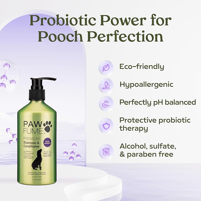 PAWFUME Dog Shedding Shampoo and Conditioner, Royal Lavender, 1-Pack – Nourish & Detangle for Silky Soft Coat – Probiotic, Deep-Cleaning, pH-Balanced – Salon-Quality Shedding Shampoo for Dogs