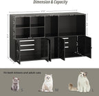 IRONCK Cat Litter Box Enclosure for 2 Cats, Hidden Litter Box Furniture | Double Litter Box Enclosure Cabinet with Double Room and Large Storage Space, Wooden Washroom Furniture, Cat House, Black