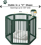 PUPETPO Freestanding Pet Gate for Dogs, Foldable Wooden Dog Gate for House, Extra Wide Indoor Pet Barrier for Stair, Doorway, Hall, Support Feet Included, 120 Inch Wide, 6 Panels 24",Green