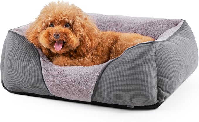 MIXJOY Calming Dog & Cat Beds - Soft Rectangle & Orthopedic Designs, Anti-Slip | Small / Medium Dogs & Indoor Cats (25x21in, Grey)