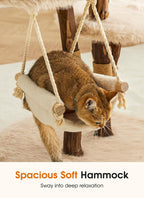 Letkind Modern Cat Tree Tower for Large Indoor Cats, Perches-Natural Solid Wood Cat Tower with Sisal Scratching Post, Perches, Hammock & PlayBalls, Aesthetic Boho Cat Furniture