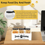 Dog Treat Container, Food Storage Container with 3 Plastic Dog Treat Jars, Reusable Cat Treat Container, Pet Treat Storage Organizer, Wood Dog Treat Holder, Dog Food Container for Dog Cat(white)