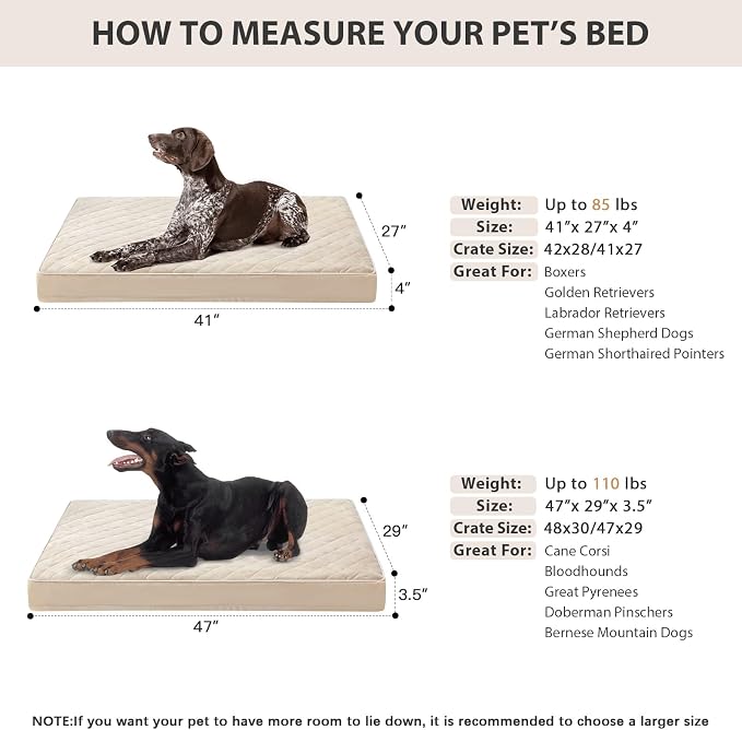 WNPETHOME Orthopedic XL Dog Bed for Crate, Waterproof Extra Large Dogs Bed with Removable Washable Cover, Multi-Needle Quilting Dogs Crate Bed