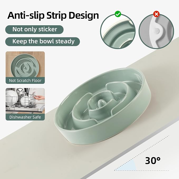 Havniva Elevated Slow Feeder Dog Bowls, Ceramic Dog Bowl Slow Feeder Set | 3.2 Cups Raised Slow Feeder Dog Bowl for Large Breed, 8.2” Dog Water Bowl with Wooden Stand, Puzzle Dog Food Bowl, Non-slip