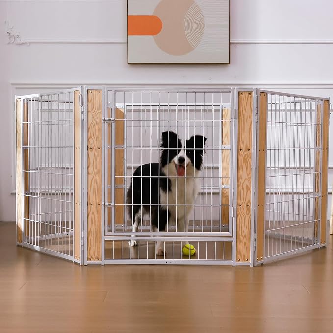 Heavy Duty Dog Playpen 32 Inch Height - Indoor Outdoor Pet Fence Enclosure for Medium and Small Dogs - Foldable Puppy Exercise Pen for Indoor and RV Camping or Yard (8 Panels, 32" H (White))