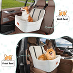 Lealchum Dog Car Seat for Medium Dogs Up to 40lbs,Easy to Install with Adjustable Straps,Anti-Slip Base,Fully Detachable and Washable,Soft Fabric Fill in Memory Foam,2 Side Pockets(Beige,Medium)