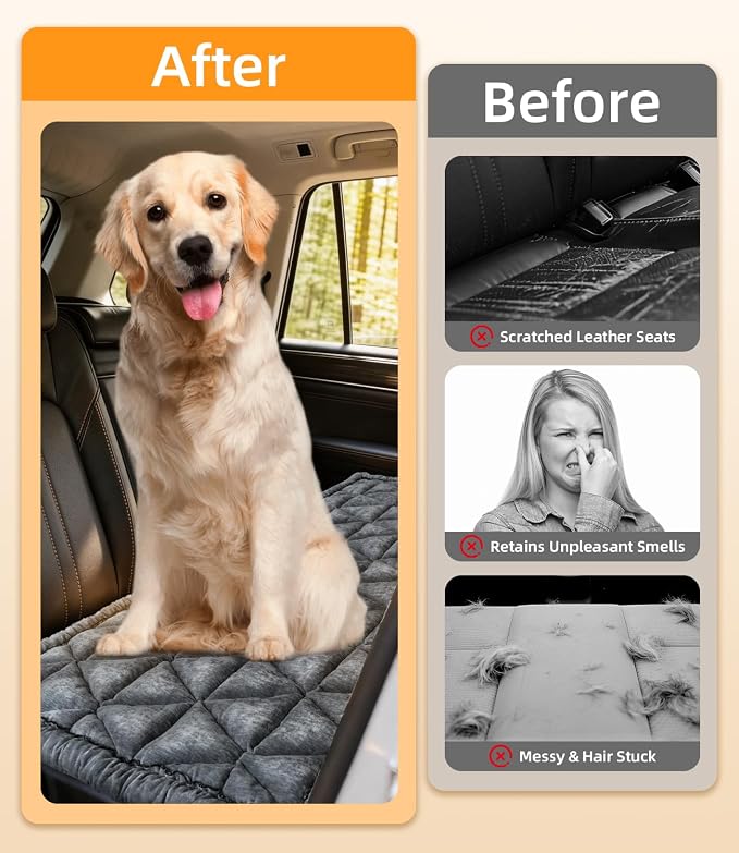 Dog Car Bed, Non-Slip Dog Seat Cover | Universal Back Seat Protector | Premium Chenille Comfort, Scratch Resistant, Silicone Backing & Machine Washable, Fits Most Cars, Trucks & SUVs