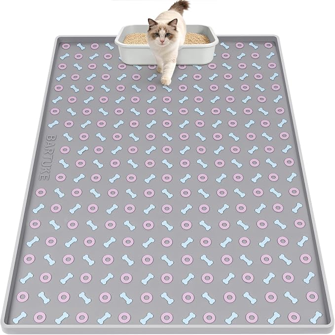 Silicone Cat Litter Mat 40" x 28" Cat Mat for Litter Box, Light Grey | Extra Large Litter Box Mat, Waterproof Cat Litter Trapping Mat, Non-slip, Leakproof Kitty Litter Mat with Bone Pattern