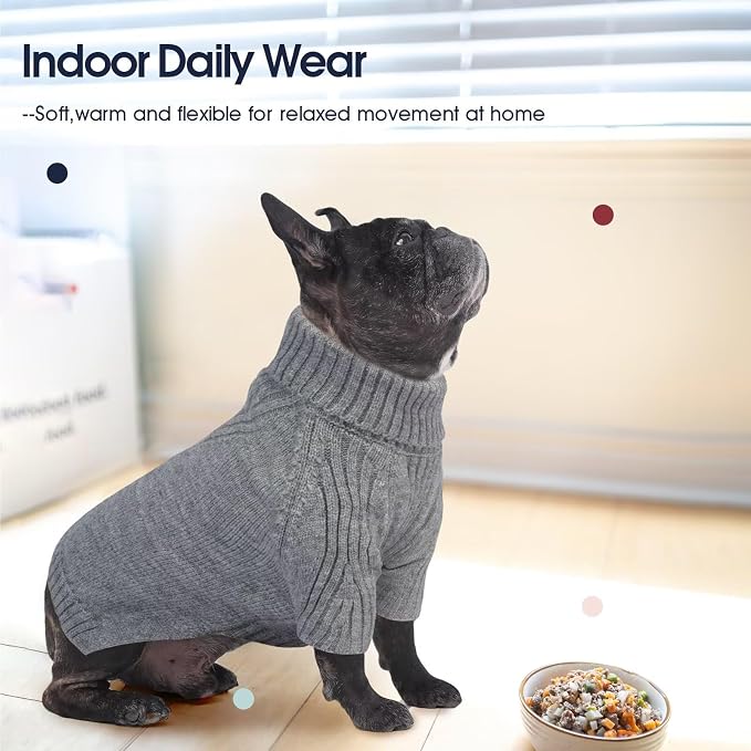 IECOii Turtleneck Dog Sweater, Thermal Knitted Sweater for Small Medium Dogs Girl Boy, Stretchy Fit Warm Pullover Pet Sweaters for Cold Weather Indoor & Outdoor Knitwear, Dachshund (Light Grey, M)