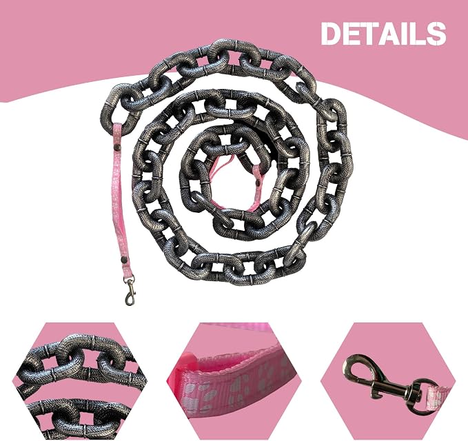 6 Ft Funny Dog Leash - Giant Plastic Chain Leash with Puppy Collar for Small Dogs, Cats, and Puppies - Black Funny Chain Dog Leash