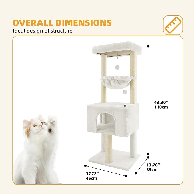 ROYPET Fashion Design 43.3" Cat Trees with Cat Houses Spring Balls,Beige