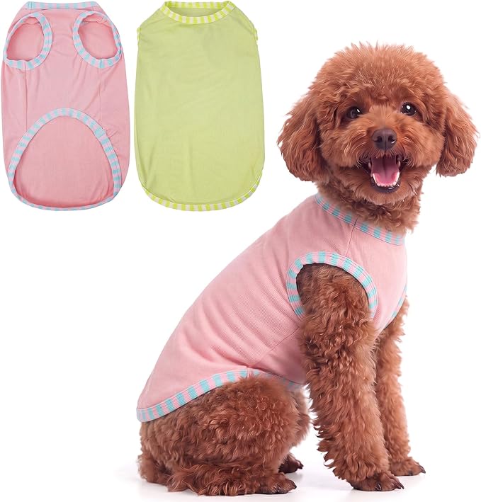 IECOii 2 Pack Dog Surgery Recovery Shirt Sleeveless Lightweight Dog Tshirt | T-Shirts with Stretch Fit,Gentle on Sensitive Skin,Anti-licking for Hot Spots,Shedding Control Tee,For Small to Giant Dogs