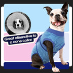FUAMEY Recovery Suit for Dogs After Surgery,Soft Breathable Dog Bodysuit | E-Collar & Cone Alternative Surgical Suit,Male Female Dog Neuter Spay Suits Anti Licking Wounds Onesie Navy Blue Strips L
