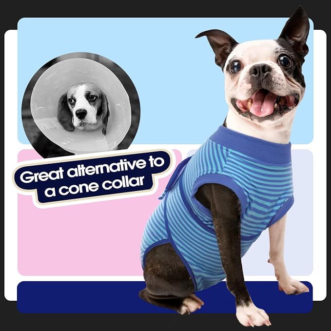 FUAMEY Recovery Suit for Dogs After Surgery,Soft Breathable Dog Bodysuit | E-Collar & Cone Alternative Surgical Suit,Male Female Dog Neuter Spay Suits Anti Licking Wounds Onesie Navy Blue Strips XL