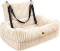 Pawaboo Dog Car Seat Bed, Memory Foam Booster for Medium/Large Dogs, Beige | Rear-seat pet travel bed with washable cover, safety leashes, thick cushion, and room for 2 small dogs