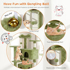 Sweetcrispy 54-inch Indoor Cat Tree Tower with Scratching Posts, Green | Multi-Level Indoor Cat Tree Condo with Climbing Ladder, Plush Toy, Play House for Kitten