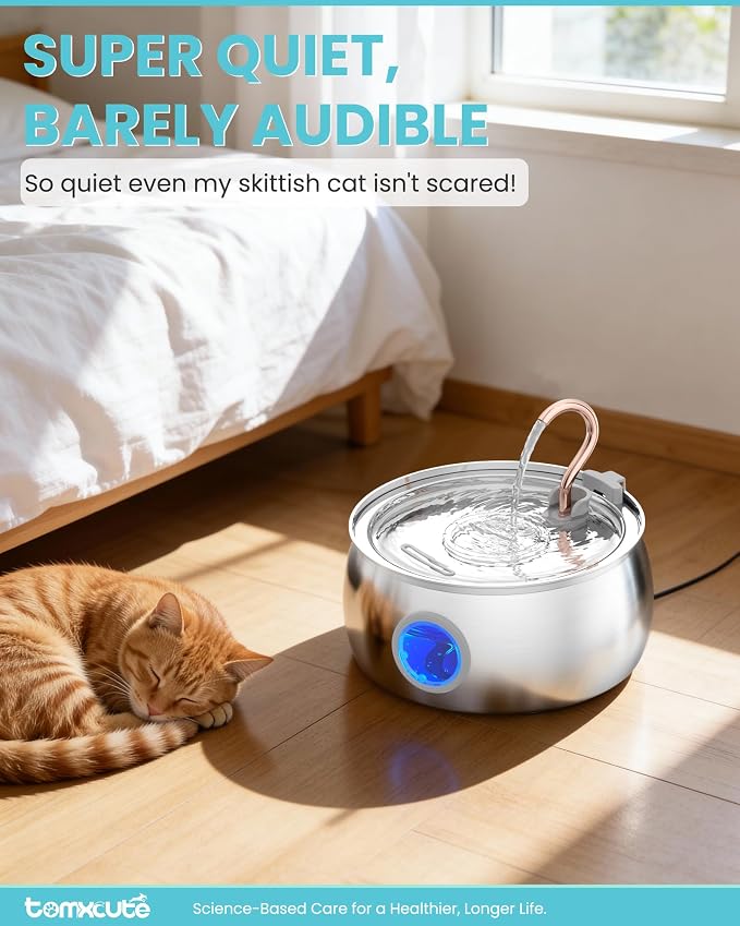 Tomxcute Cat Water Fountain Stainless Steel, 4.0L/135oz with 3 Filters | Ultra Quiet Pump, Copper Gooseneck, Dishwasher Safe, Cat Fountain for Drinking for Cats, Dogs, Multiple Pets