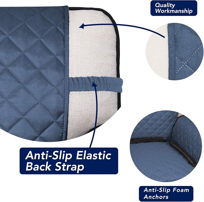 PureFit Reversible Quilted Couch Covers for Dogs Loveseat Sofa Cover 46.5” | Dark Blue/Light Blue, Water Resistant Couch Protector, Washable Pet Couch Cover with Non Slip and Elastic Straps For Kids