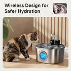 Voluas Stainless Steel Cat Water Fountain, Wireless, 108oz/3.2L, 4 Filter | Cordless Design, Ultra-Quiet Pump, Easy to Clean, BPA-Free