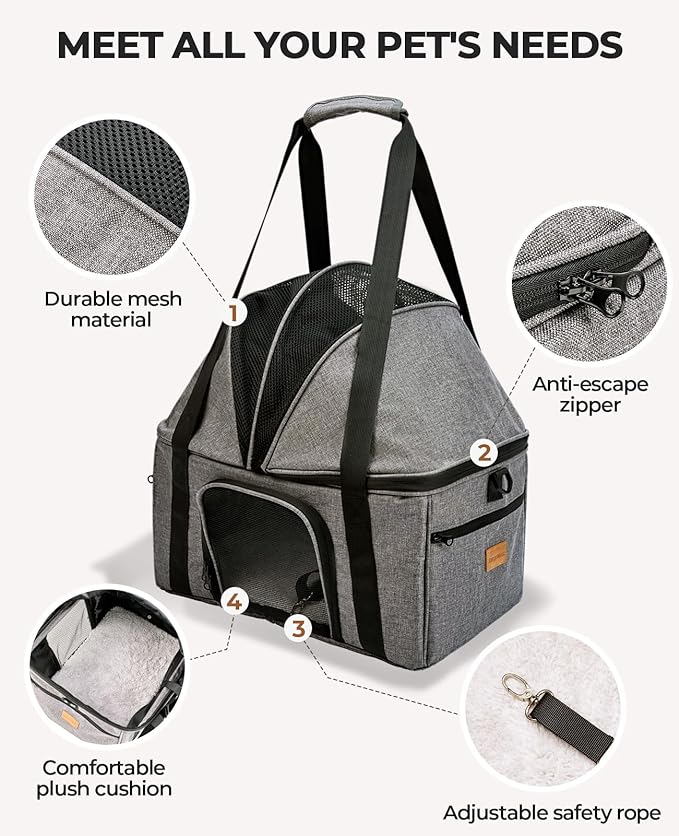 BurgeonNest Top-Expandable Cat Carrier with Semi-Open Canopy, Up to 25 lbs | for Medium Large Pet, Upgraded Small Dog Car Seat, Pet Travel Bag for Trips