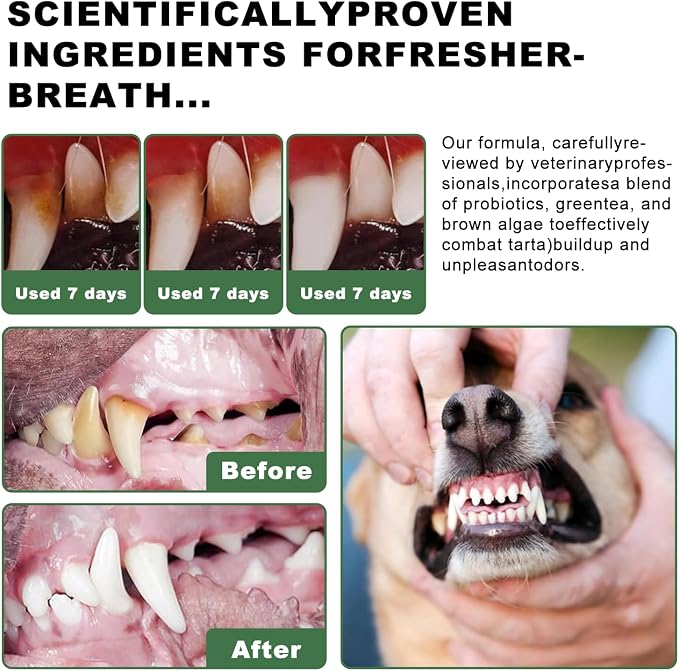 Pet Teeth Cleaning Powder, 6 oz, Dog Dental Care for Dogs & Cats Tooth Cleaning, Tartar Cleaning and Removal, Fighting Bad Breath, Oral Care, Breath Freshener
