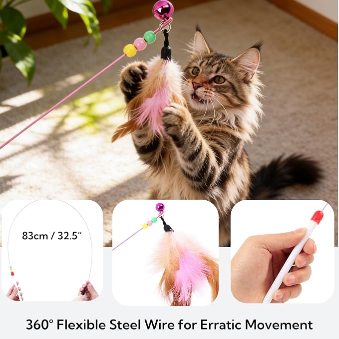 Cat Scratcher Bed with Toys, 4 Pack Oval Cat Scratcher Cardboard, Indoor Cat Scratch Bowl, Large Pad Cat Scratching Board with Catnip Fish Toy & Feather Wand for Furniture Protector L(17.5"x12.6"x3")