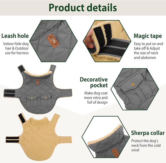 Large Dog Coat, Warm Jacket for Extra-Large Dogs, Dog Winter Coat, Pet Windproof Cold Weather Coats Snow Jacket Pet Clothes, Golden Retriever, Labrador Retriever, Husky, Grey XL