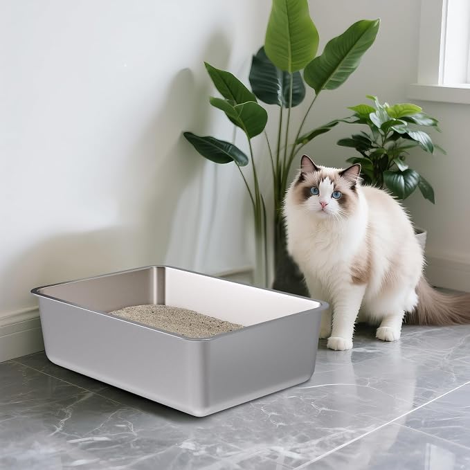 Stainless Steel Litter Box, 20"x14"x6" Large Metal Cat Litter Box | Easy to Clean, Non Stick No Smell,Steel Litterbox for Adult Cats/Kitty