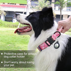 Hotsky Tactical Dog Collar, Adjustable Military Training Nylon Airtag Collar with Handle and Heavy Duty Metal Buckle for Medium Large Dogs, with Airtag Holder and Two Patches（Pink Camo,M）