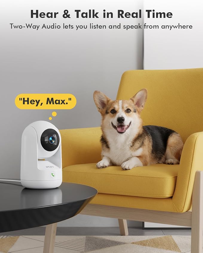Dzees 2K Indoor Security Cameras, 360° WiFi Pet Camera, 2-Pack | Phone app, 5GHz and 2.4GHz WiFi, wired design, 2-way audio, motion tracking, night vision