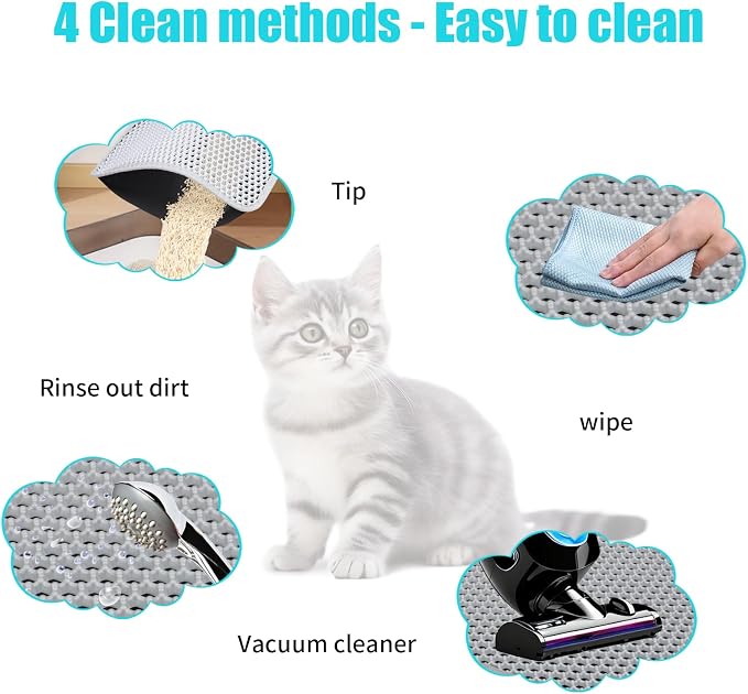 Cat Litter Mat 22"x14.5", Double Layer Waterproof Litterbox Mat, Gray | Non-slip backing, washable for easy cleanup, traps stray litter with waterproof honeycomb large grid that is urine-proof.