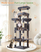 Taoqimiao Heavy-Duty Cat Tree, 71 in Cat Tower for Large Cats 20lbs+ | 3 Giant Multi-Tier Perches, Widened Cat Condo with 9 Scratching Posts, Plush Hammock & Basket, Toys, Smoky Gray, MS034G