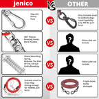 jenico Dog Tie Out Cable, 10/15/20/30/40/50/70/100/150FT Runner Cable with Swivel Hook and Shock Spring, Dog Leash Run Tether for Yard Outdoor and Camping,for Small to Medium Pets Up to 500 LBS