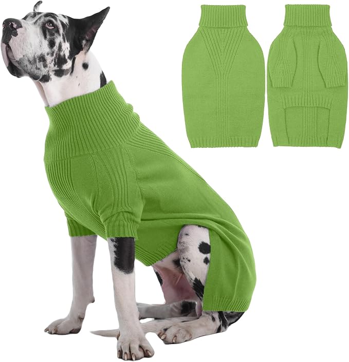 IECOii Great Dane Sweater,5XL Extra Large Sweater for Giant Breed Dogs in Winter,Turtleneck Cold Weather Knit Clothes,Machine Washable,Elastic Pullover for Saint Bernard,Mastiff (Grass Green,XXXXXL)