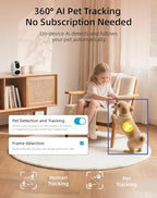 VIRTAVO AI Pet Camera Indoor with Phone App for Dog, Cat, Puppy, Dual-Lens | 360° Auto Tracking & Pet Calling, No Subscription, Wi-Fi 6 (5GHz/2.4GHz), Apple Watch & Alexa Compatible