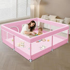 XVISHX Baby Playpen 50 x 50 Inch Play Pen Playards, Playpen for Babies and Toddlers, Baby Playard for Indoor & Outdoor Active Center Game Fence, with Skin-Friendly Fabric and Soft Breathable Mesh Pink