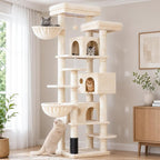 Hey-brother Cat Tree, 74 inches Multi-Level XL Large Cat Tower for Indoor Cats with Three Cat Condos, Two Large Top Decks and Cat Hairbrushfor Kittens, Cats and Pets, Beige MPJ035-MM