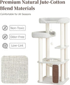 Cat Tree for Large Cat, Modern Senior Friendly Cat Tower with Wide Shelves Low Step, Cotton Scratching Posts, Super Sturdy Base, Cozy Perches, and Interactive Toys (Gray)