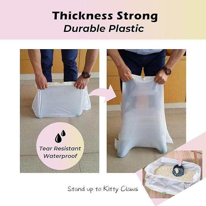 Cat Litter Box Liners, 30 Count 41" x 19" Large Extra Durable Litter Pan Bags with Drawstring Heavy Duty Liner Bags for Pet Litter Tray