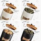 Miamolo Dog Treat Container, Dog Treat Jar for Countertop Airtight Seal Lid | Ceramic, 8 Cups, Wooden Lid, Cast-iron Handle | Dog Food Storage Container, Decorative Dog Cookie Canister, Bone Dotted Black