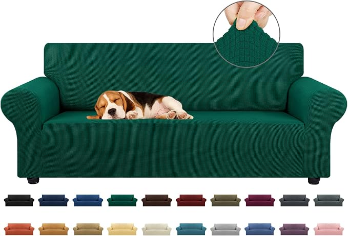 Stretch Couch Covers for Sofa, 3 Cushion Couch Slipcover,Hunter | 1-Piece Washable Sofa Cover Pet Friendly(78"-94") Furniture Protector Soft Jacquard, Elastic Bottom for Dogs & Kids