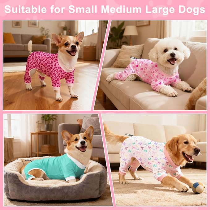 Bienbee Dog Pajamas, 4 Pack Adjustable Onesies for Small to Large Dogs S | Dog Shedding Suit with Soft Fabric, Breathable & Stretchy, and Adjustable Back Length for Sleeping Lounging and Daily Use