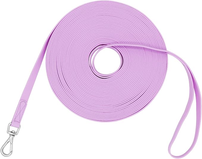 Waterproof Dog Training Leash 50FT 30FT 15FT 10FT 5FT Heavy Duty Recall Long Lead for Large Medium Small Dogs (30FT, Purple)
