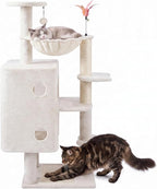 HUITREE 45in Cat Tree Tower with Big Condo for Indoor Cats,Cat Tower with Scratching Post,Scratching Board and Cat Toys,Multi-Level,Small Space,Transformer Cat Tree (338B)