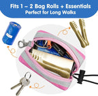 Dog Poop Bag Holder for Leash, Large-Capacity Canvas Pouch, Pink | Holds one bag roll, keys, treats, and small essentials with quick access, secure straps, and water-resistant canvas