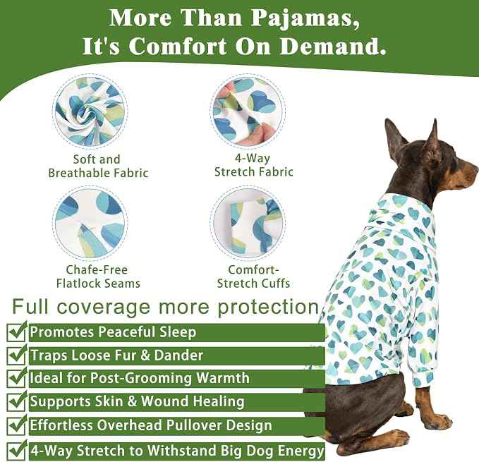Dog Pajamas Lightweight Dog Onesies Soft Stretchy Tiny Outfit Clothes for Small Medium Large Puppy Pjs Clothes Doggie Cat Pet Boys Girls Outfit (Medium (10-20lb), Heart)