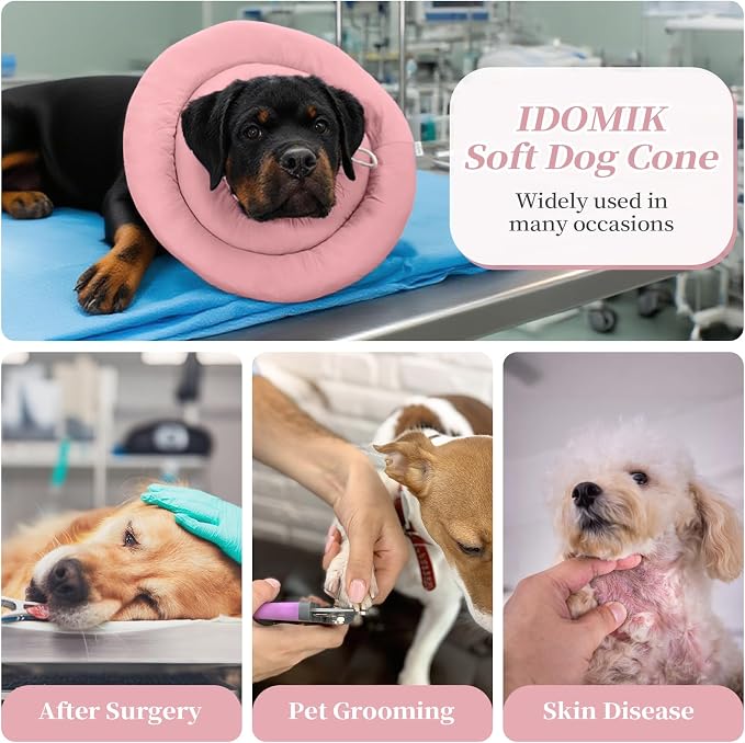 IDOMIK Dog Recovery Collar, Waterproof Soft Dog Cone After Surgery | Comfy Protective Elizabethan Collar Alternative for Dogs Cats, Adjustable Pet Neck Donut Cone Anti-Licking Wounds,Pink,3XL